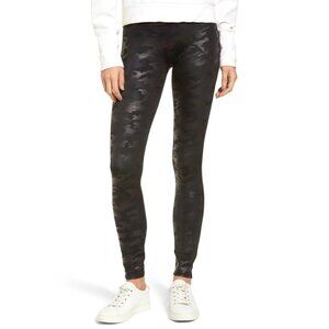 Spanx Faux Leather Camo Leggings Black Gray M